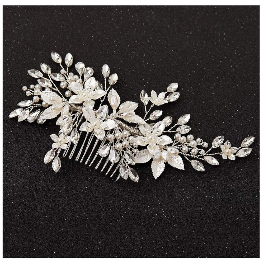 Wedding Hair Comb Pearl Crystal Silver Bridal Hair Accessory for Women